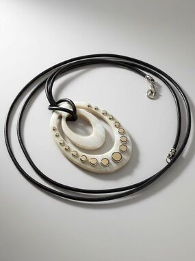 John Hardy Dot Buffalo Horn 18K Gold Sterling Silver Leather Necklace